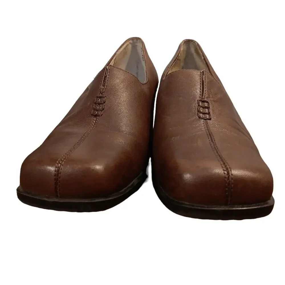 Strictly Comfort Women's 8W‎ Brown Leather Slip-On Shoe Square Toe Block Heel